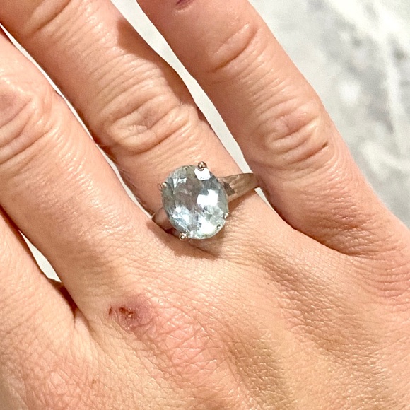 Man Made Aquamarine Silver Setting Cocktail Ring - Picture 9 of 9